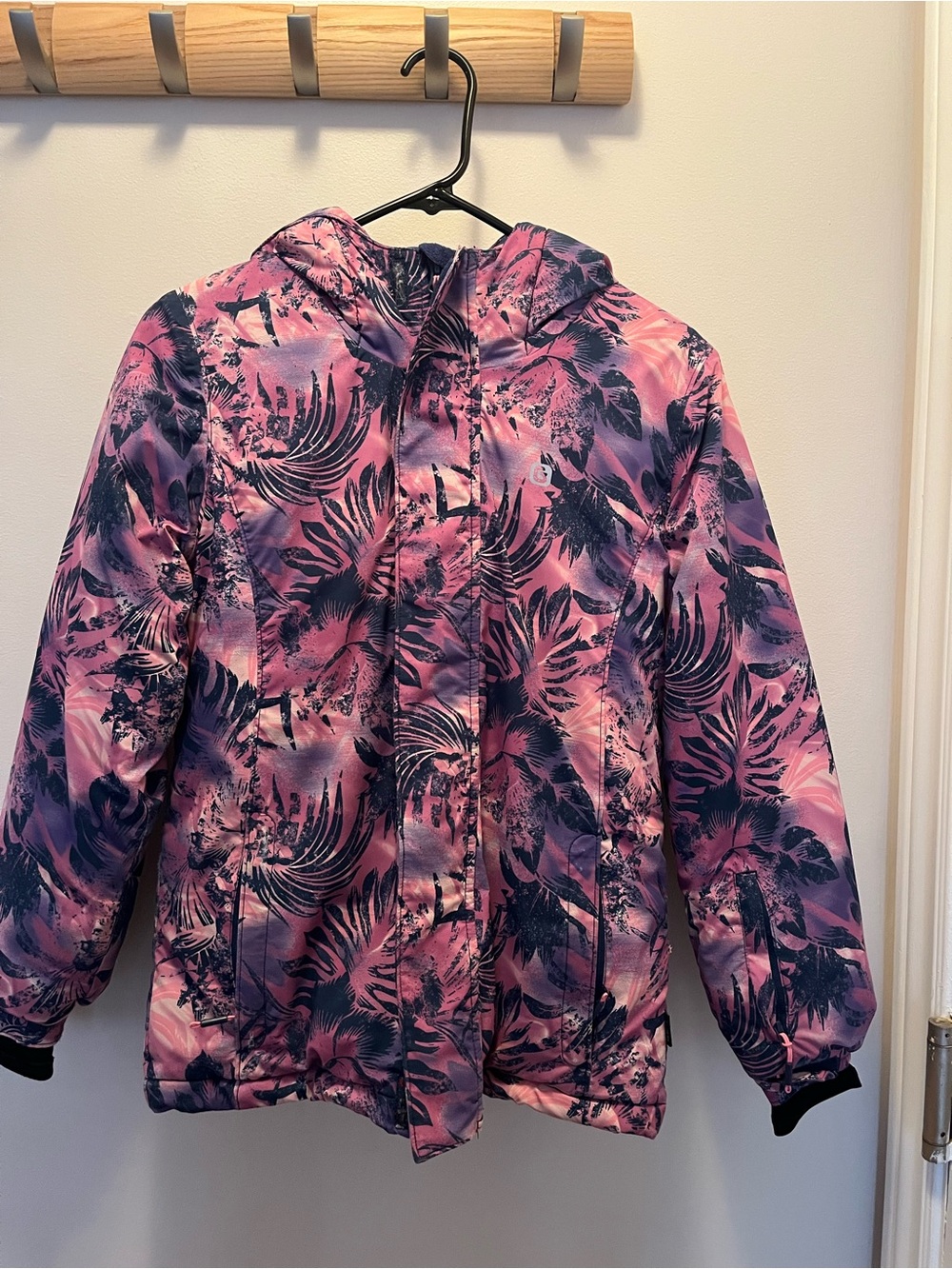 Girls' Pink & Purple Printed Hooded Winter Jacket +pants